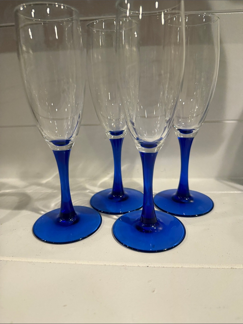 Cobalt Blue Stem Champagne Flutes - Set of 4